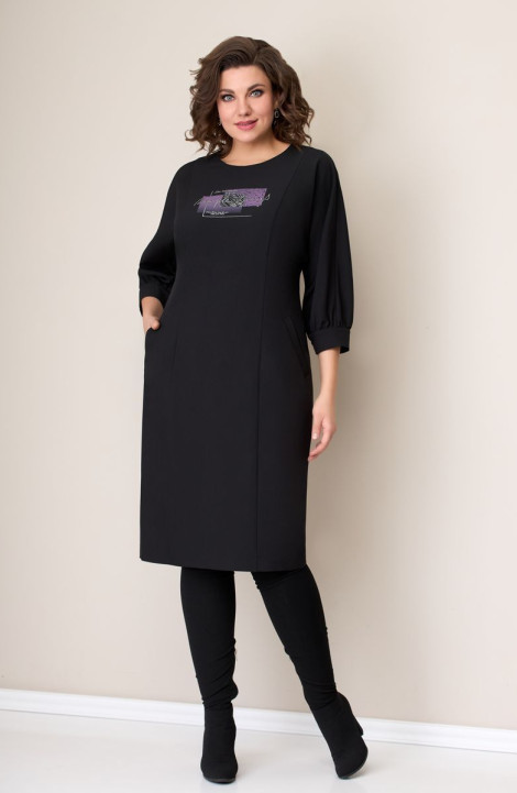 Платье VOLNA 1271 черный/принт-лилово-серебряный