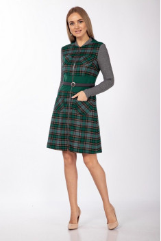 Платье Lady Style Classic 908 серый_с_зеленым