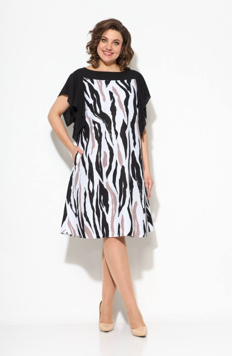 Льняное платье Koketka i K 1033 черный+белый