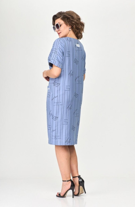 Льняное платье Милора-стиль 1110 голубой/буквы