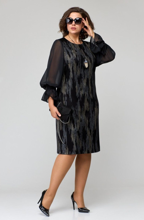 Трикотажное платье EVA GRANT 7236 черный+принт