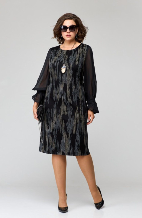 Трикотажное платье EVA GRANT 7236 черный+принт