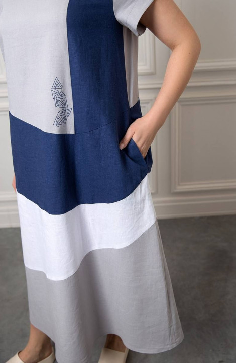 Льняное платье Daloria 1974 серый-синий