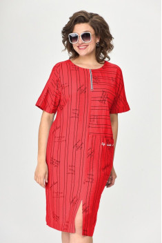 Льняное платье Милора-стиль 1110 красный/буквы