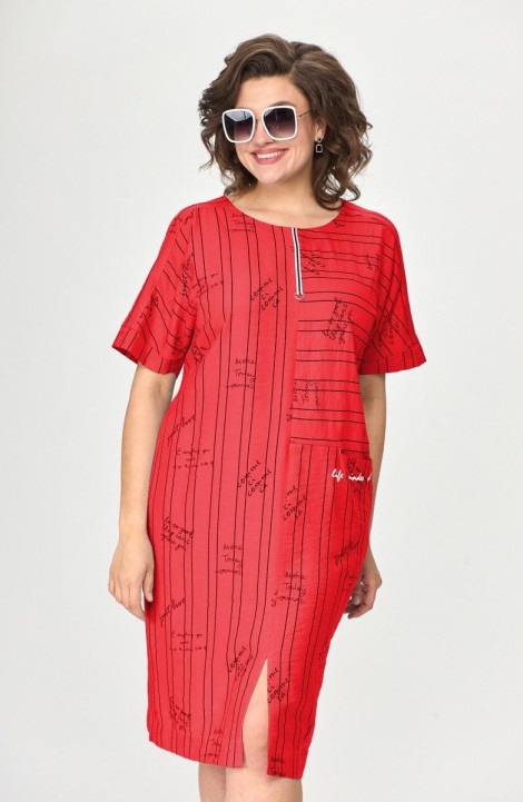 Льняное платье Милора-стиль 1110 красный/буквы