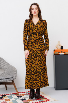 Трикотажное платье NikVa 448-2 горчичный леопард