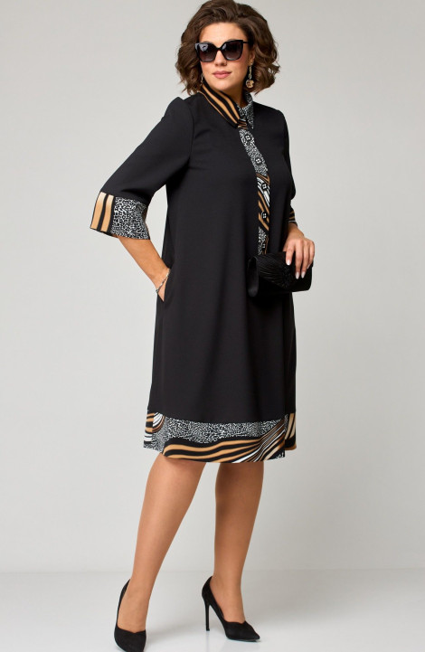Платье EVA GRANT 7322 черный+принт_карамель