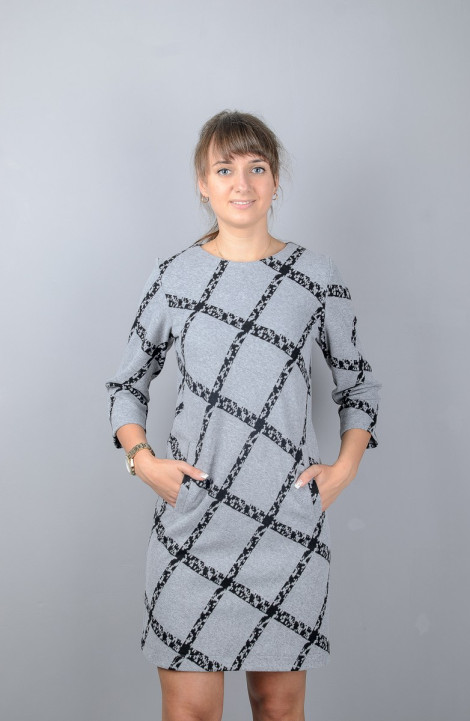 Трикотажное платье Mita ЖМ755 серый/клетка