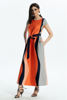Хлопковое платье Diva 1480 оранжевый-синий