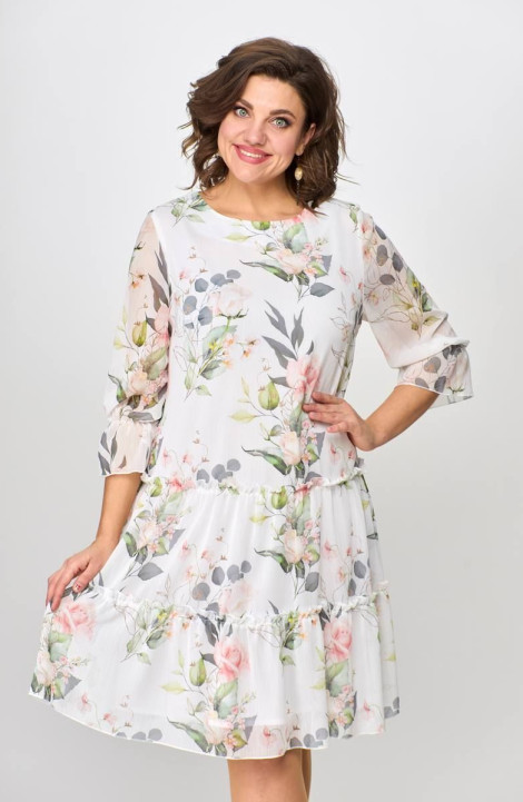 Шифоновое платье Moda Versal П2328 молочный+цветы