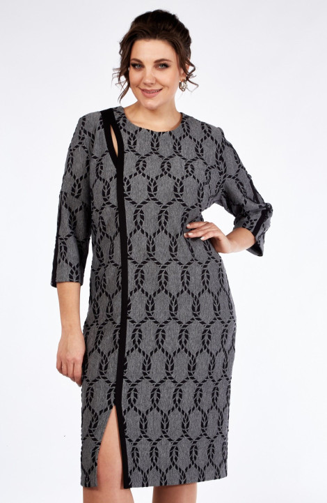 Трикотажное платье Элль-стиль 2266 графит/черный_принт