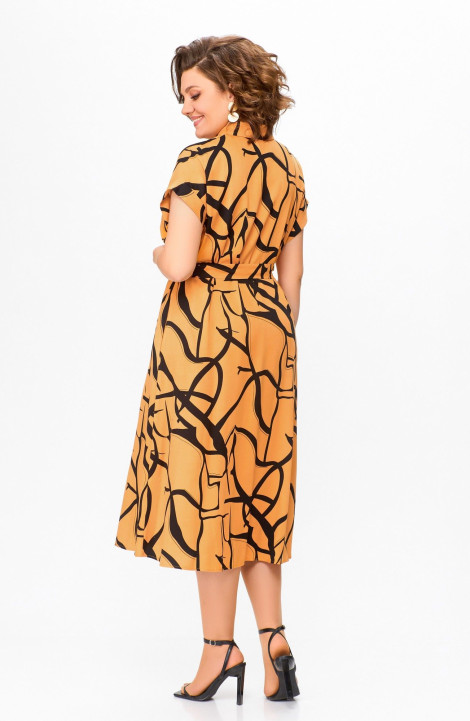 Платье Swallow 740 светло-оранжевый/чёрный_принт