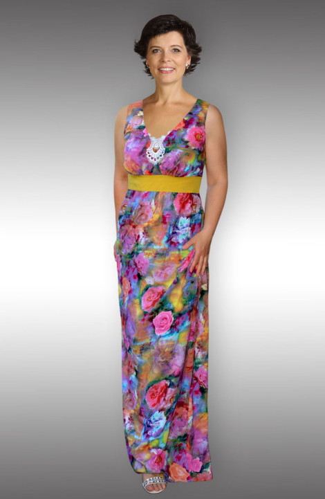 Платье Таир-Гранд 6406 розовые_розы+желтый