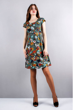 Хлопковое платье Mita ЖМ651 зеленый+цветы