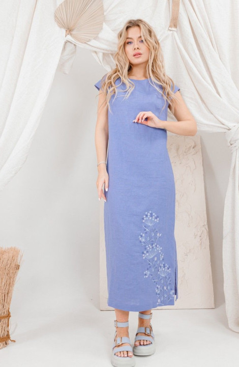 Льняное платье AMORI 9651 василек