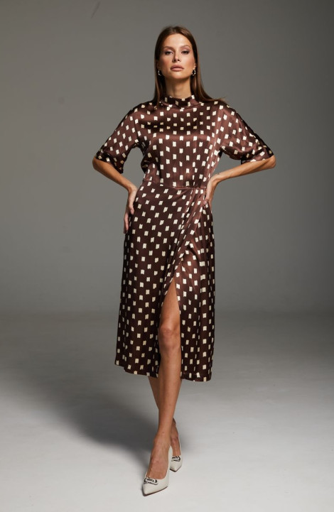Платье DAVA 179 коричневый-молочный
