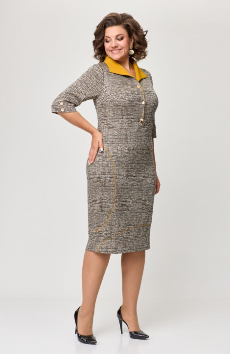 Трикотажное платье ELVIRA 104-4 серебристо-горчичный