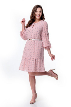 женские платья Мишель стиль 1038 серые_горохи+розовый