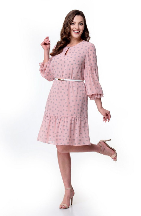женские платья Мишель стиль 1038 серые_горохи+розовый