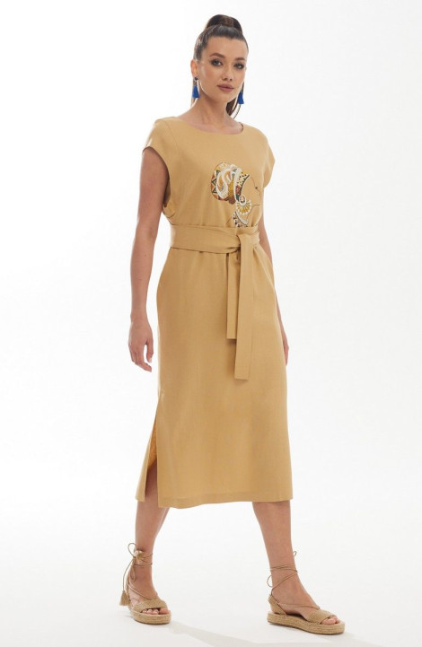 Льняное платье Galean Style 802 песочный