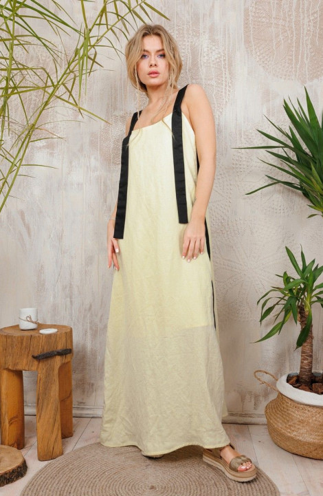 Льняное платье АМУЛЕТ 9718 желтый_лимон-черный