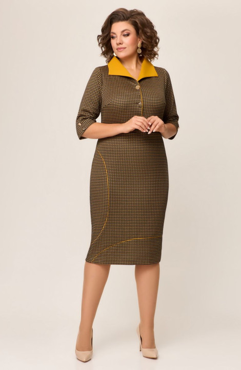 Трикотажное платье ELVIRA 104-3 черно-серо-горчичный