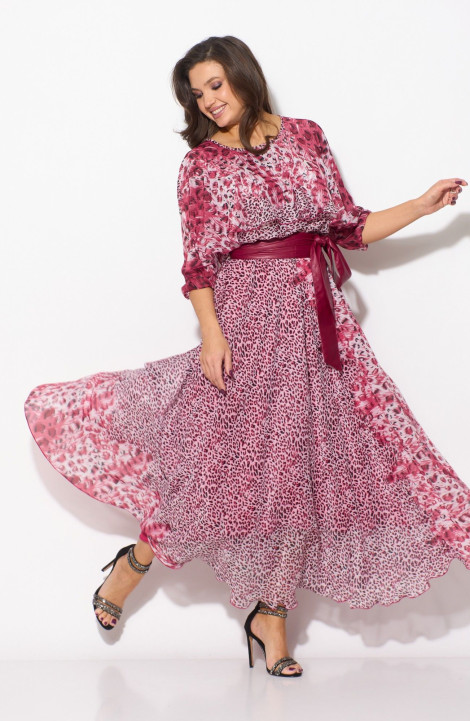 Шифоновое платье Anastasia 1065 розовый(принт_лоепард)