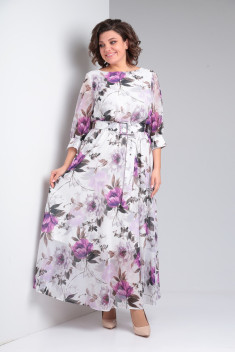 Шифоновое платье Pocherk 1-026 бело-фиолетовый