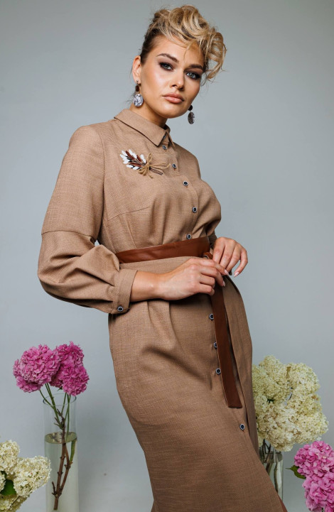Льняное платье Мода Юрс 2812 коричневый