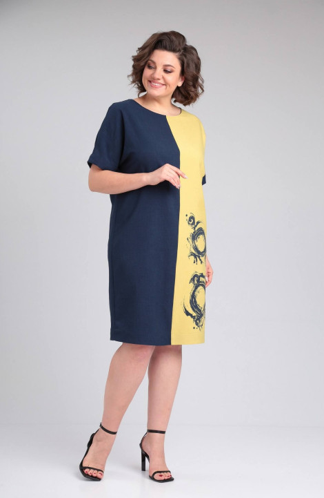 Платье LadisLine 1495 темно-синий+горчица