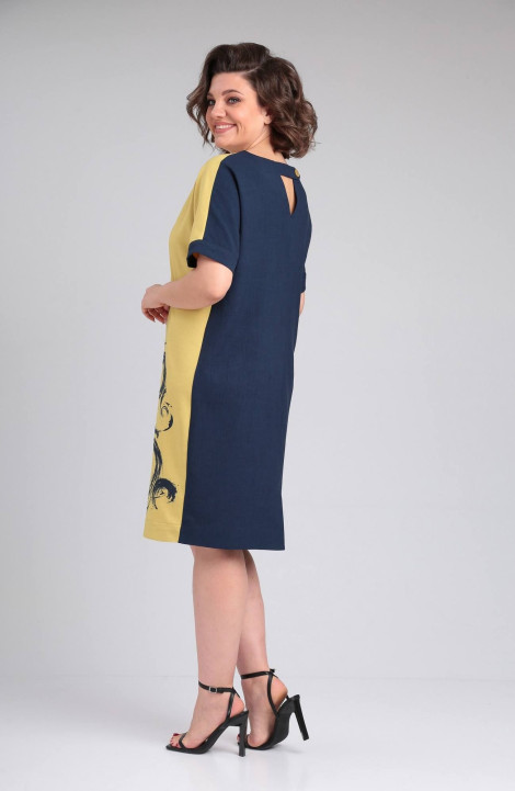 Платье LadisLine 1495 темно-синий+горчица
