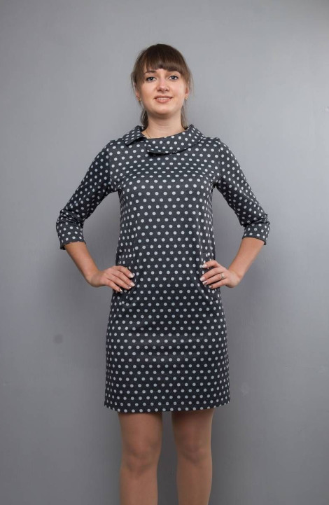 Трикотажное платье Mita ЖМ772 т.серый/горох