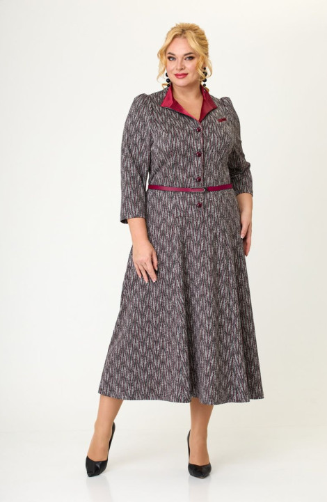 Трикотажное платье ELVIRA 110-2 серо-бордовый