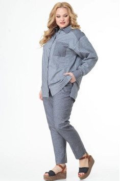 женские рубашки Anelli 1074 синий/серый